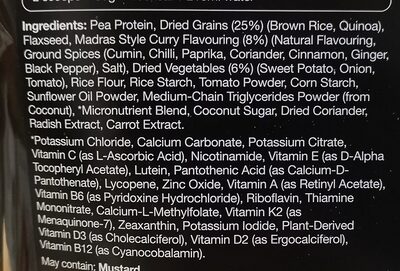 Huel Instant Meals - Madras ingredients label