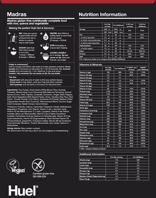 Huel Instant Meals - Madras nutrition facts table