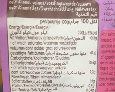 Organic pureed nutrition facts table