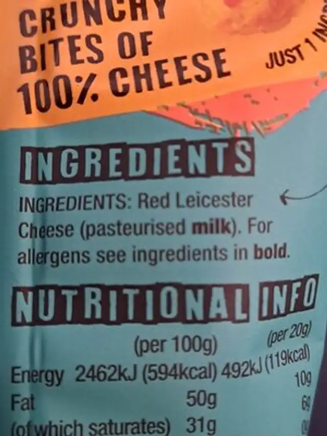 Red Leicester Cheesies ingredients label