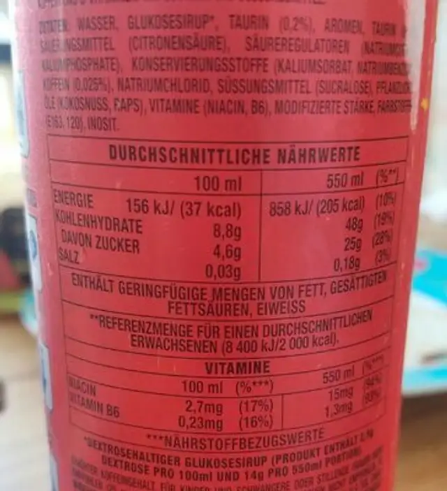Monster Melon nutrition facts table