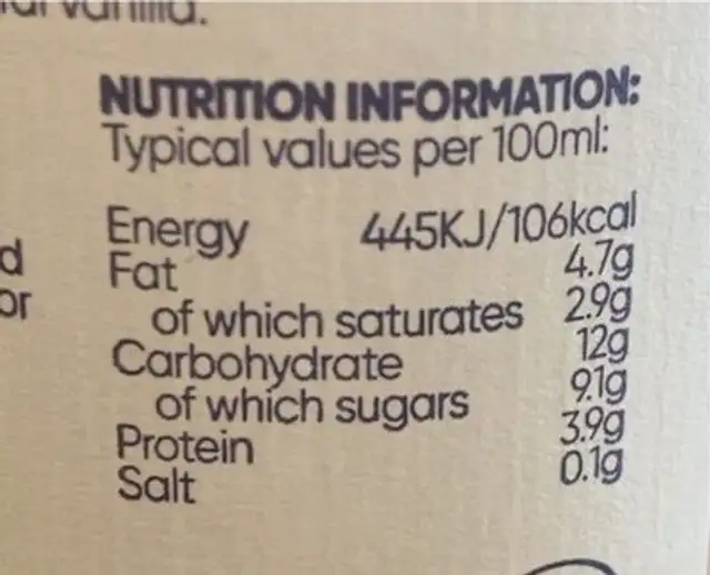 Free Range Milk - Chocolate nutrition facts table