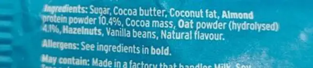 Choccy Balls Vegan ingredients label