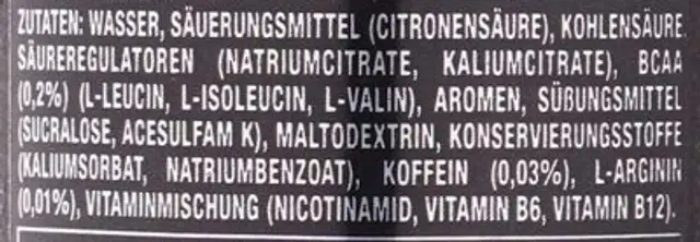 Total Body Fuel - Lemon HDZ ingredients label