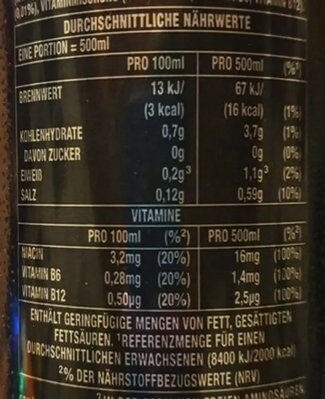 Total Body Fuel - Lemon HDZ nutrition facts table