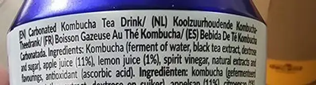 Genie Kombucha Blueberry & Raspberry ingredients label