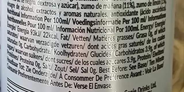 Genie Kombucha Blueberry & Raspberry nutrition facts table