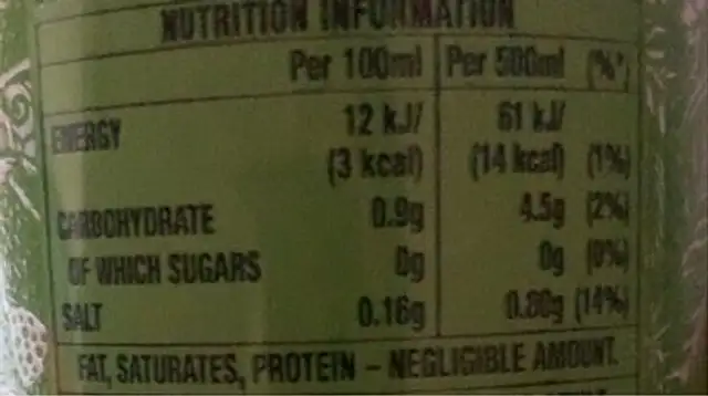Monster Energy Ultra Paradise nutrition facts table