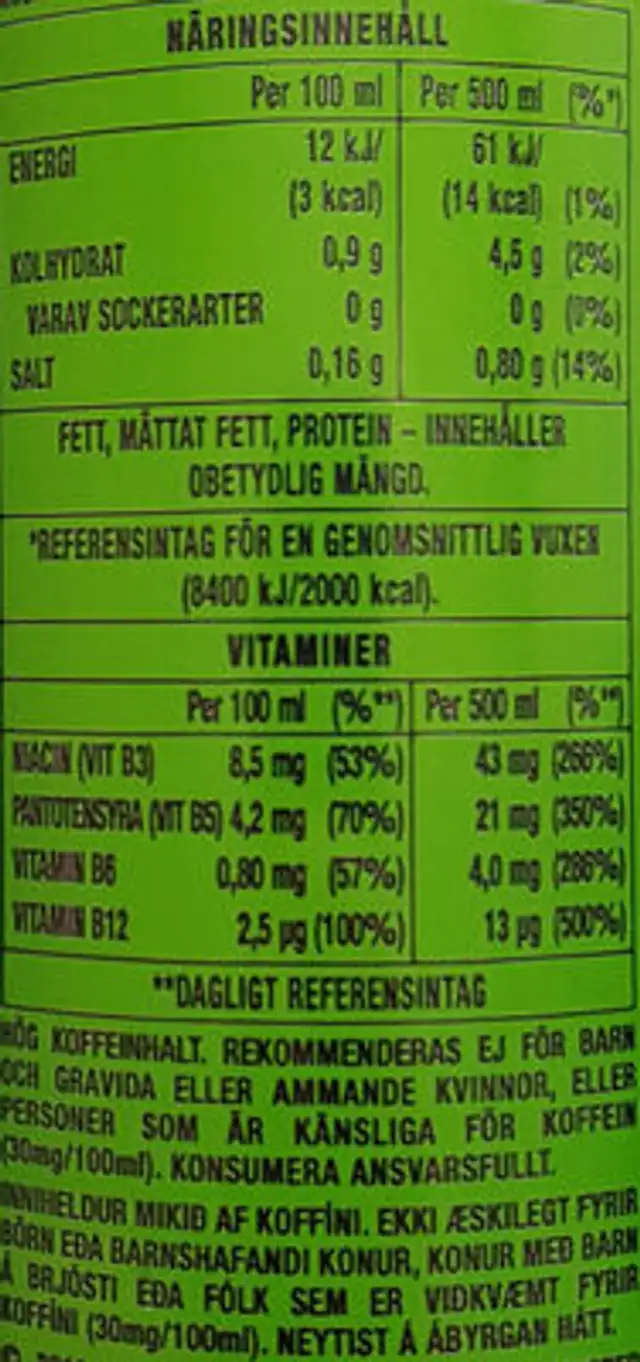 Monster Energy Ultra Paradise nutrition facts table