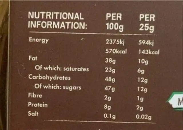Happiccino nutrition facts table