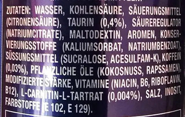Lewis Hamilton Monster ingredients label
