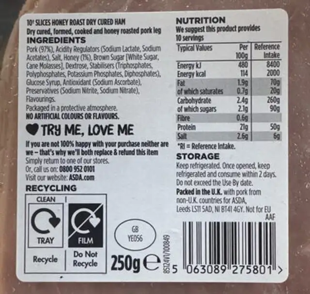 Asda nutrition facts table