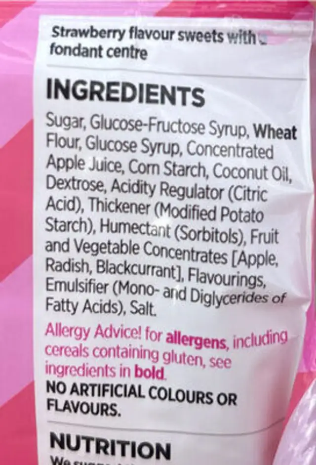 Strawberry cables ingredients label