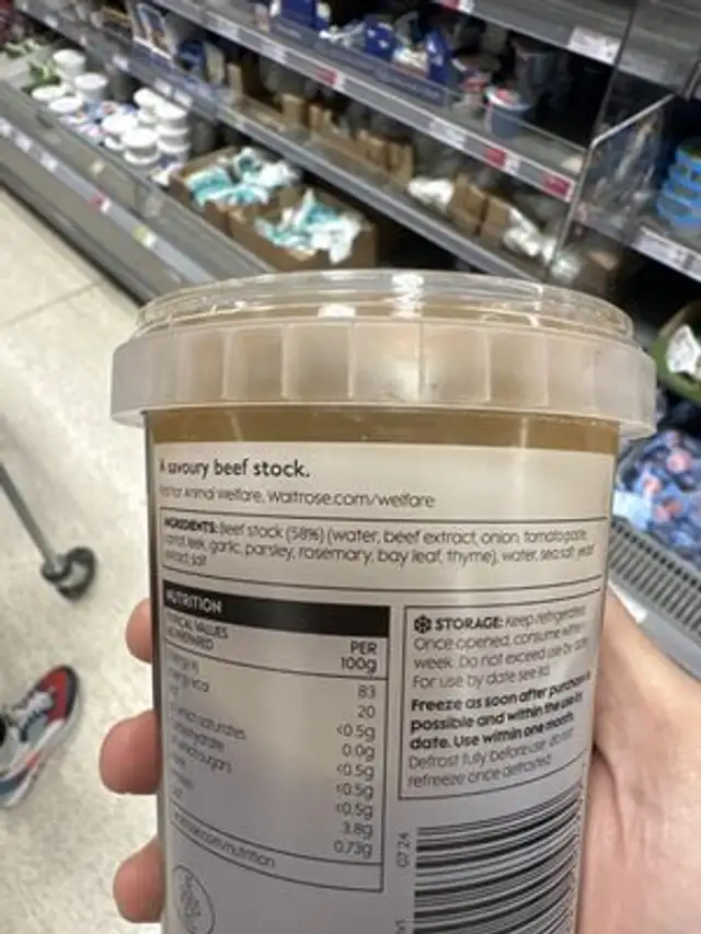 Beef Stock (liquid) ingredients label