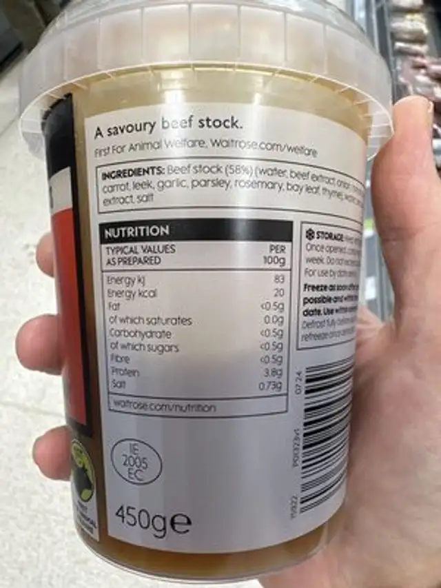 Beef Stock (liquid) nutrition facts table