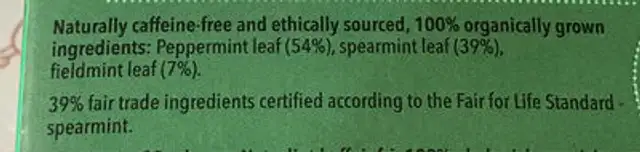 Pukka three mint tea ingredients label