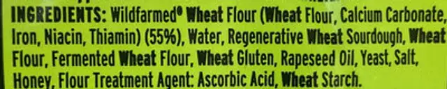 Wildfarmed White Rolls ingredients label