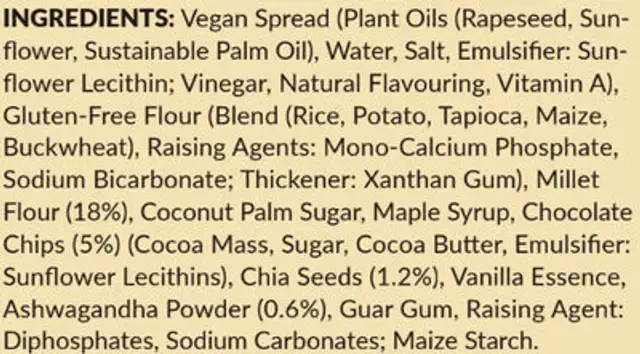 Ashwagandha Chocolate Chip Cookies ingredients label