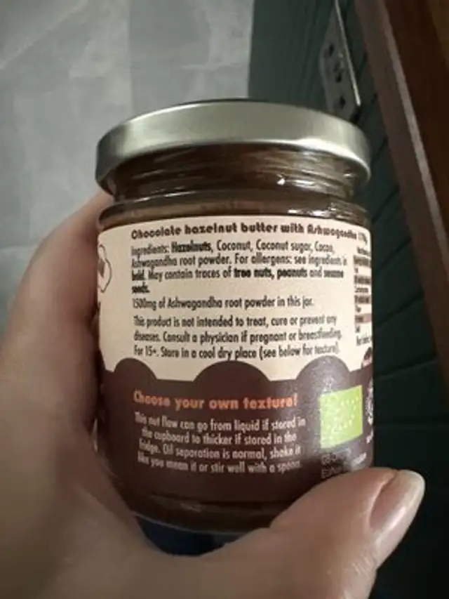 Nuccy ultimate choco flow with Ashwagandha ingredients label