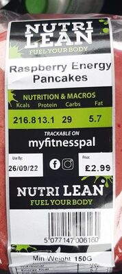 Rasberry protein pancakes front packaging