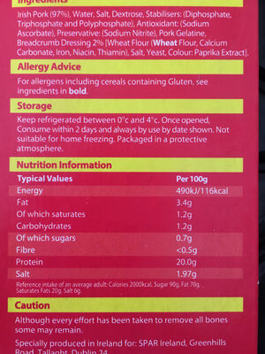 Deli Style Crumbed Ham ingredients label