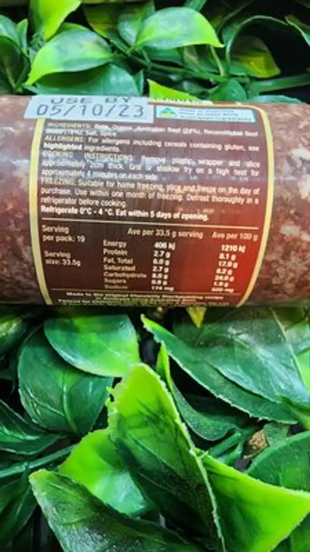 BlackPudding ingredients label