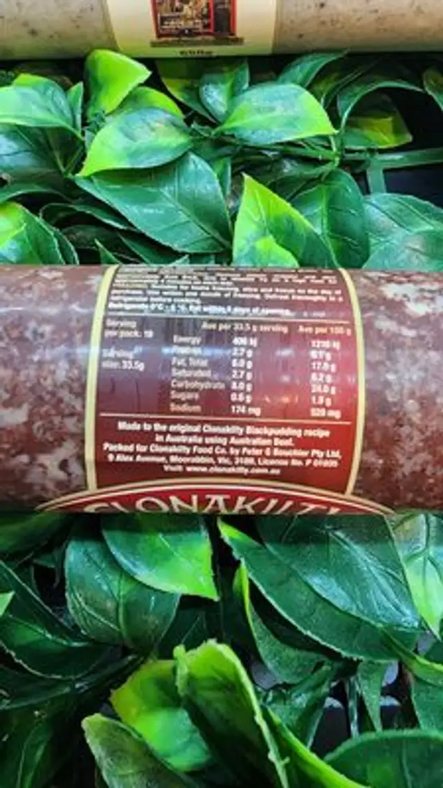 BlackPudding nutrition facts table
