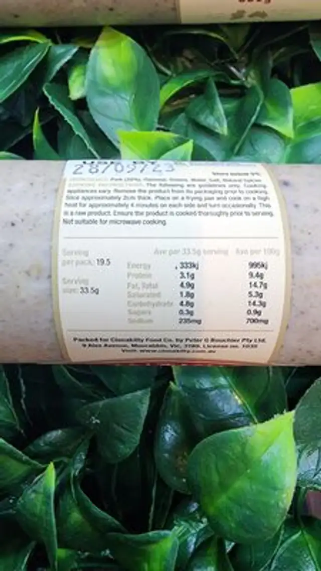 WhitePudding nutrition facts table