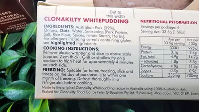 WhitePudding ingredients label