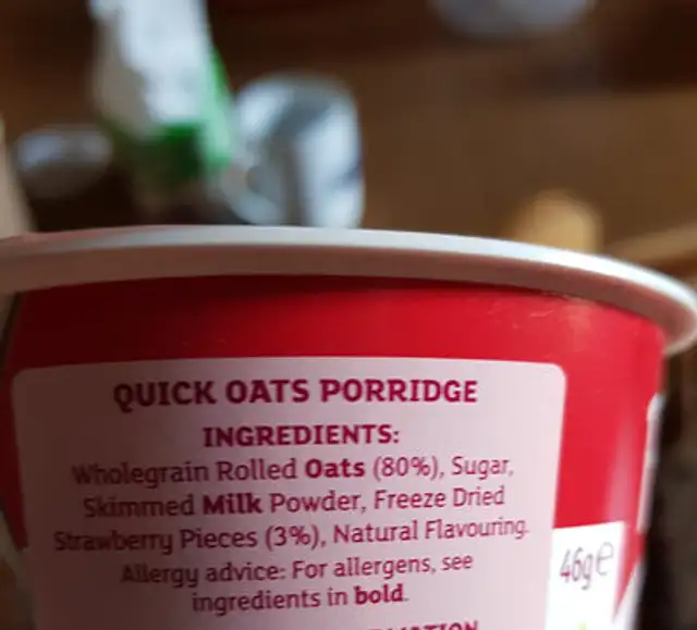 Flahavan's Quick Oats ingredients label