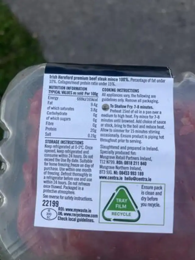 Premium Beef Steak Mince nutrition facts table
