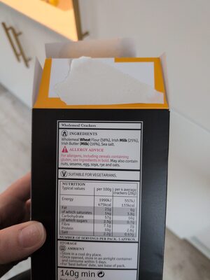 Artisan wholemeal crackers ingredients label