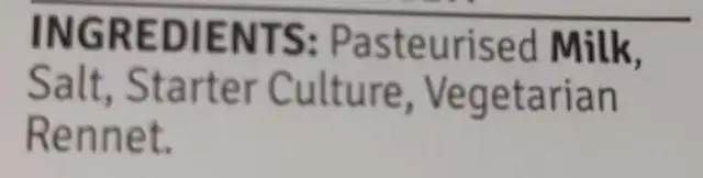 Dutch Gouda ingredients label