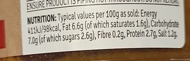 Beef gravy nutrition facts table