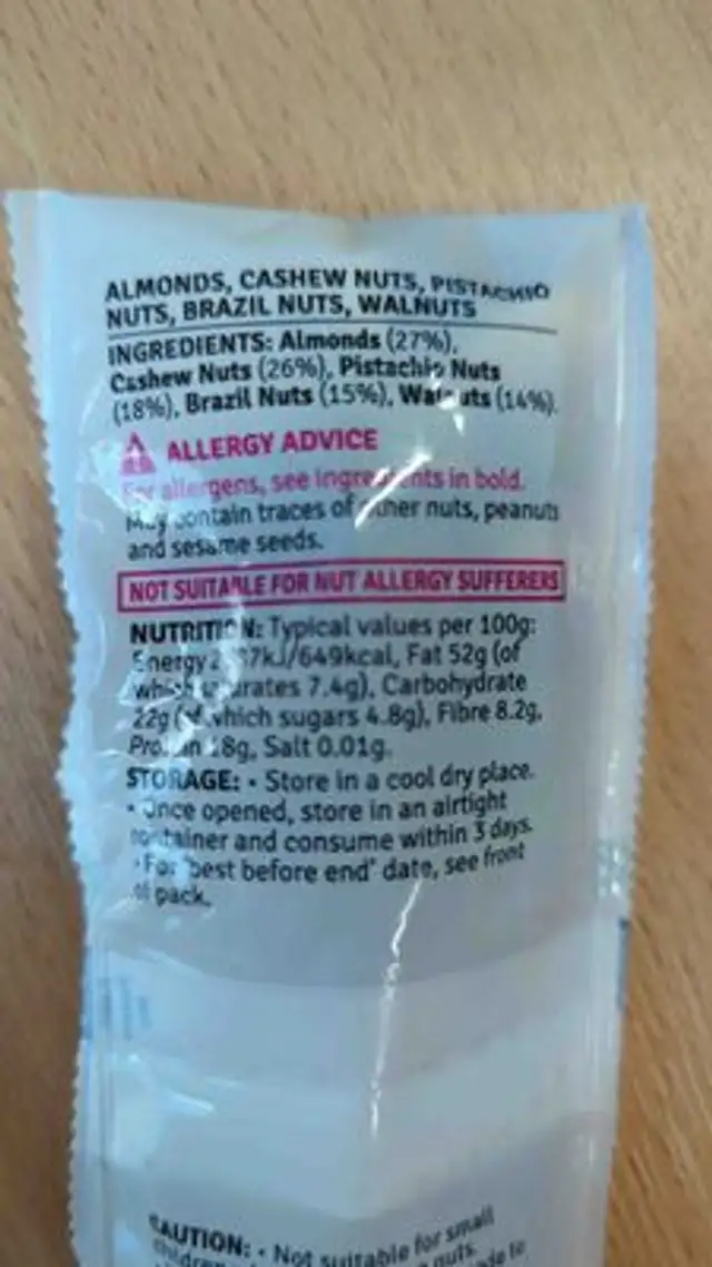 Nuts Protein mix ingredients label