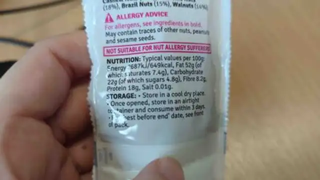 Nuts Protein mix nutrition facts table