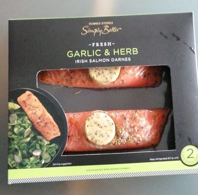 Garlic herb salmon darnes front packaging