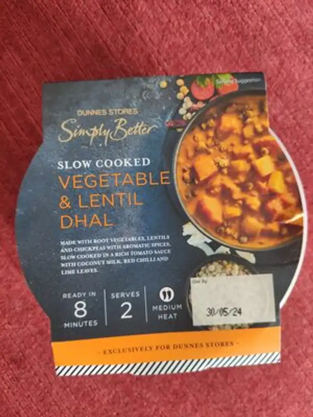 Vegetable and lentil dhal front packaging