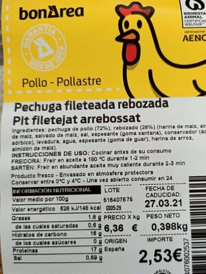 Pechuga fileteada rebozada