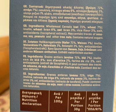 ΔΗΜΗΤΡΙΑΚΑ ΒΡΩΜΗΣ ingredients label