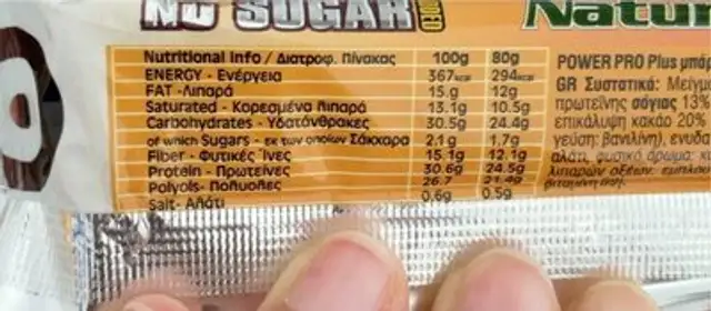 Power Pro Plus Multi Vitamins Caramel Smoothie Protein Bar nutrition facts table