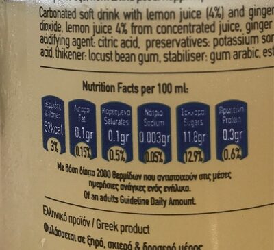 ginger ale lemon nutrition facts table