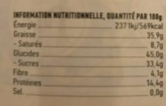 Halva vanille nutrition facts table