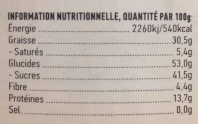 Halva Supérieure Pistache nutrition facts table