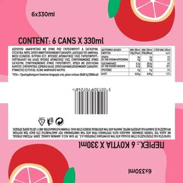 Pink Grapefruit ingredients label