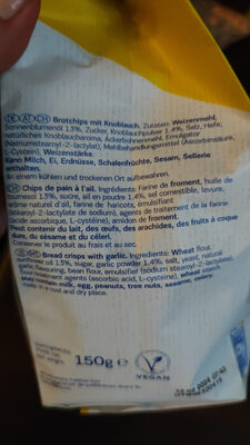 Bake Rolls Knoblauch ingredients label