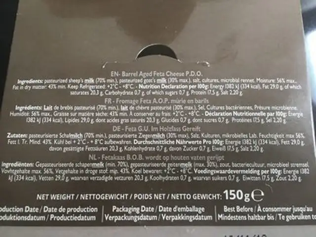 Feta ingredients label