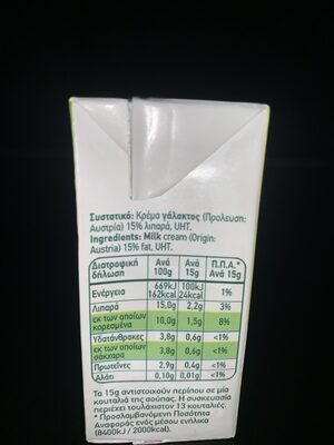 Κρέμα γάλακτος ingredients label