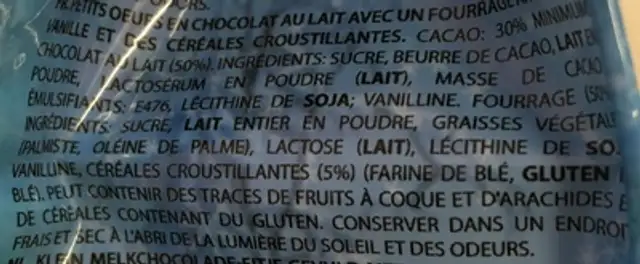 Choco Fine Frozen ingredients label