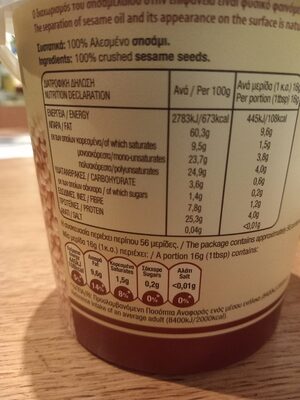 ταχίνι, πολτός σησαμιου ingredients label